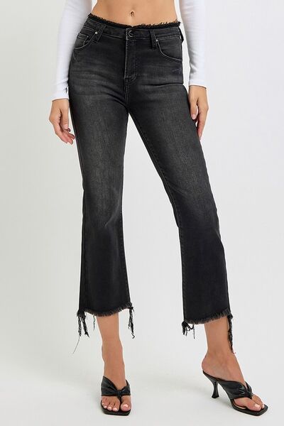 Raw Hem Cropped Flare Jeans Plus Size - Barbara Aleks
