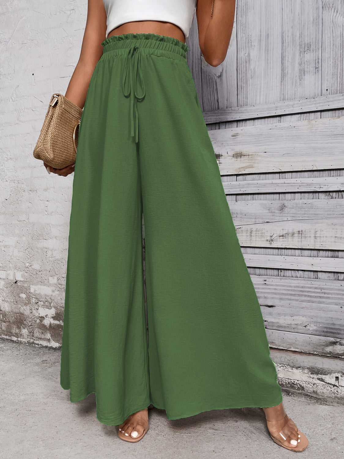 Tied High Waist Wide Leg Pants - Barbara Aleks