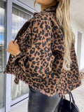 Raw Hem Leopard Collared Neck Denim Jacket - Barbara Aleks