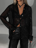 Sequin Button Up Long Sleeve Shirt - Barbara Aleks