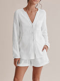 Notched Long Sleeve Top and Shorts Set - Barbara Aleks