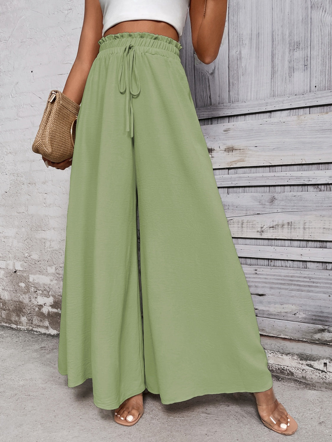 Tied High Waist Wide Leg Pants - Barbara Aleks