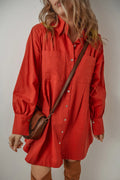 Pocketed Button Down Long Sleeve Shirt Dress - Barbara Aleks