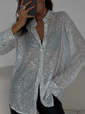 Sequin Button Up Long Sleeve Shirt - Barbara Aleks