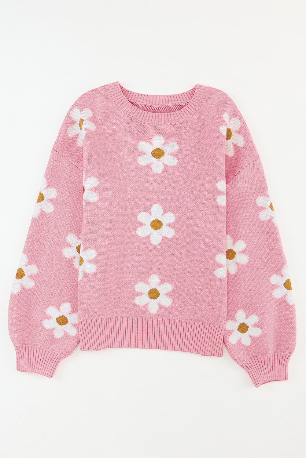 Flower Round Neck Dropped Shoulder Sweater - Barbara Aleks
