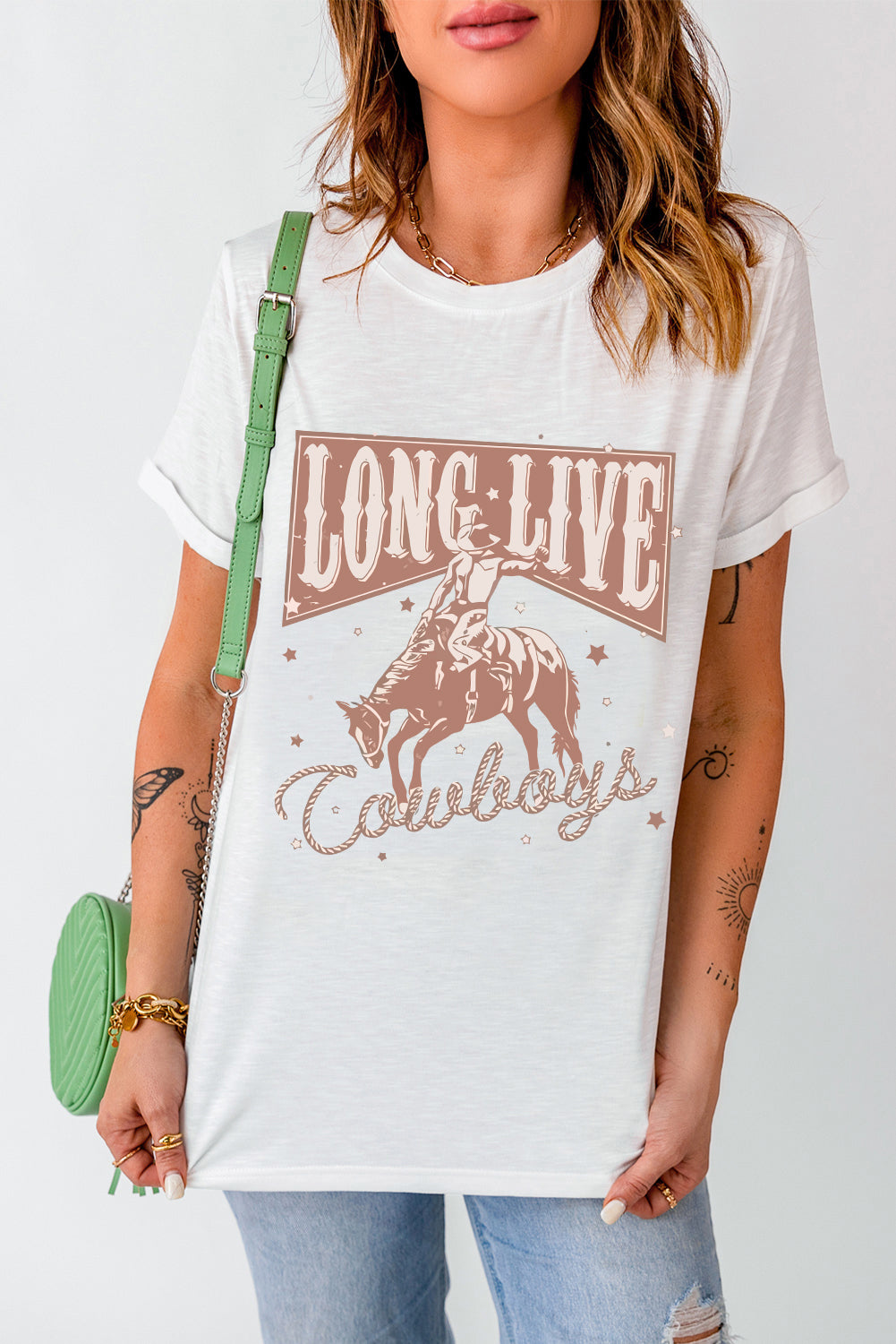 Cowboy Graphic Round Neck Short Sleeve T-Shirt - Barbara Aleks