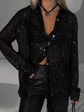 Sequin Button Up Long Sleeve Shirt - Barbara Aleks