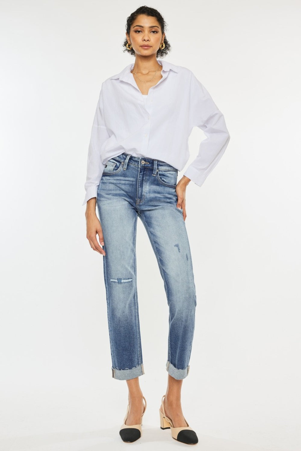 High Rise Cuffed Straight Jeans - Barbara Aleks
