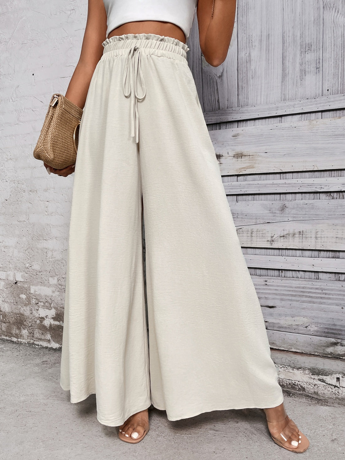 Tied High Waist Wide Leg Pants - Barbara Aleks