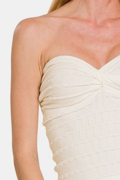 Ruched Twisted Sweetheart Neck Top - Barbara Aleks