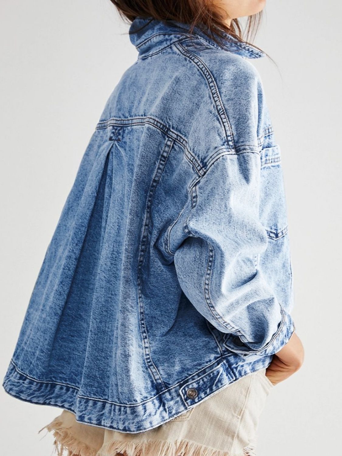Pocketed Button Up Denim Jacket - Barbara Aleks