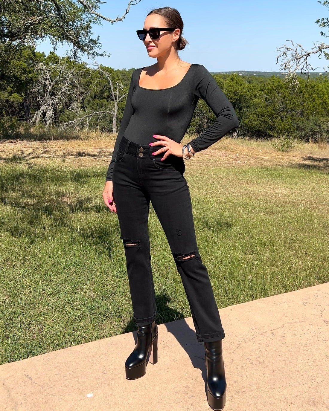 High Rise Wide Waistband Ankle Bootcut Jeans - Barbara Aleks