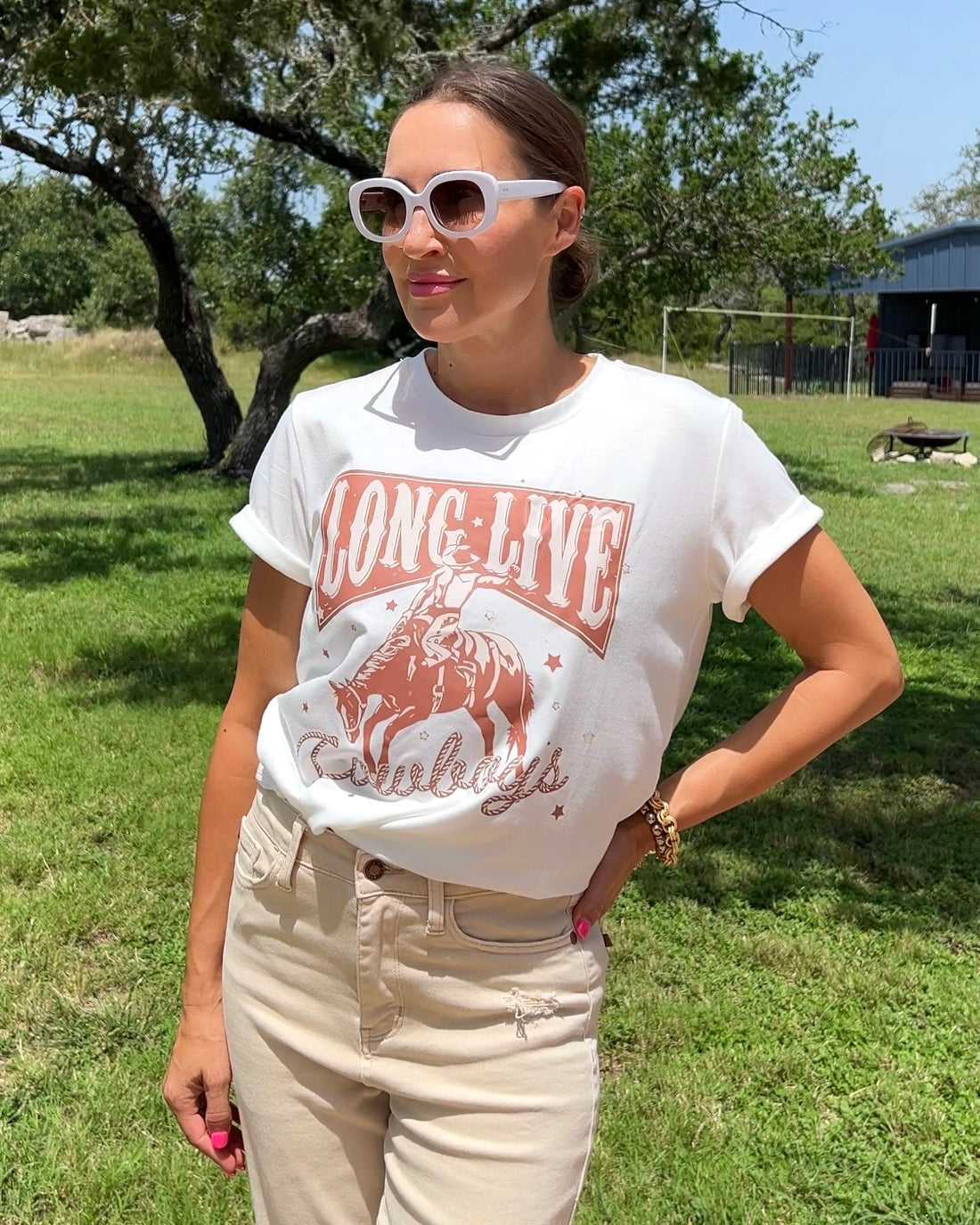 Cowboy Graphic Round Neck Short Sleeve T-Shirt - Barbara Aleks