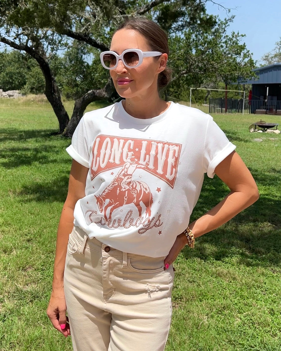 Cowboy Graphic Round Neck Short Sleeve T-Shirt - Barbara Aleks