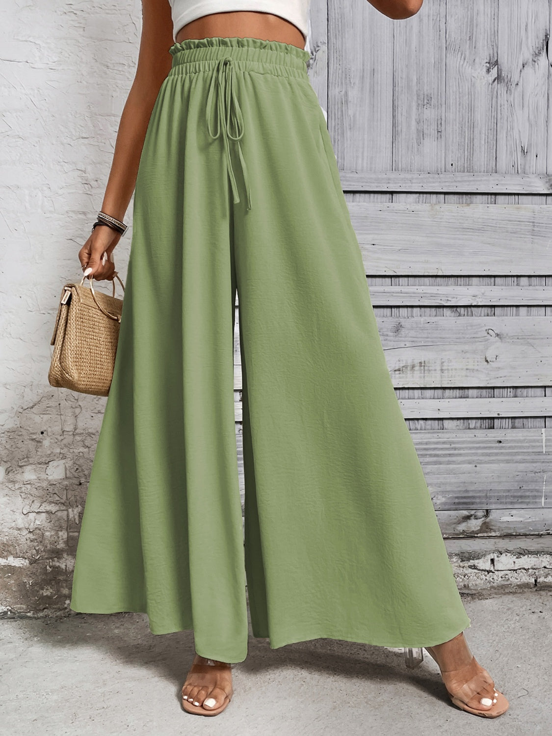 Tied High Waist Wide Leg Pants - Barbara Aleks