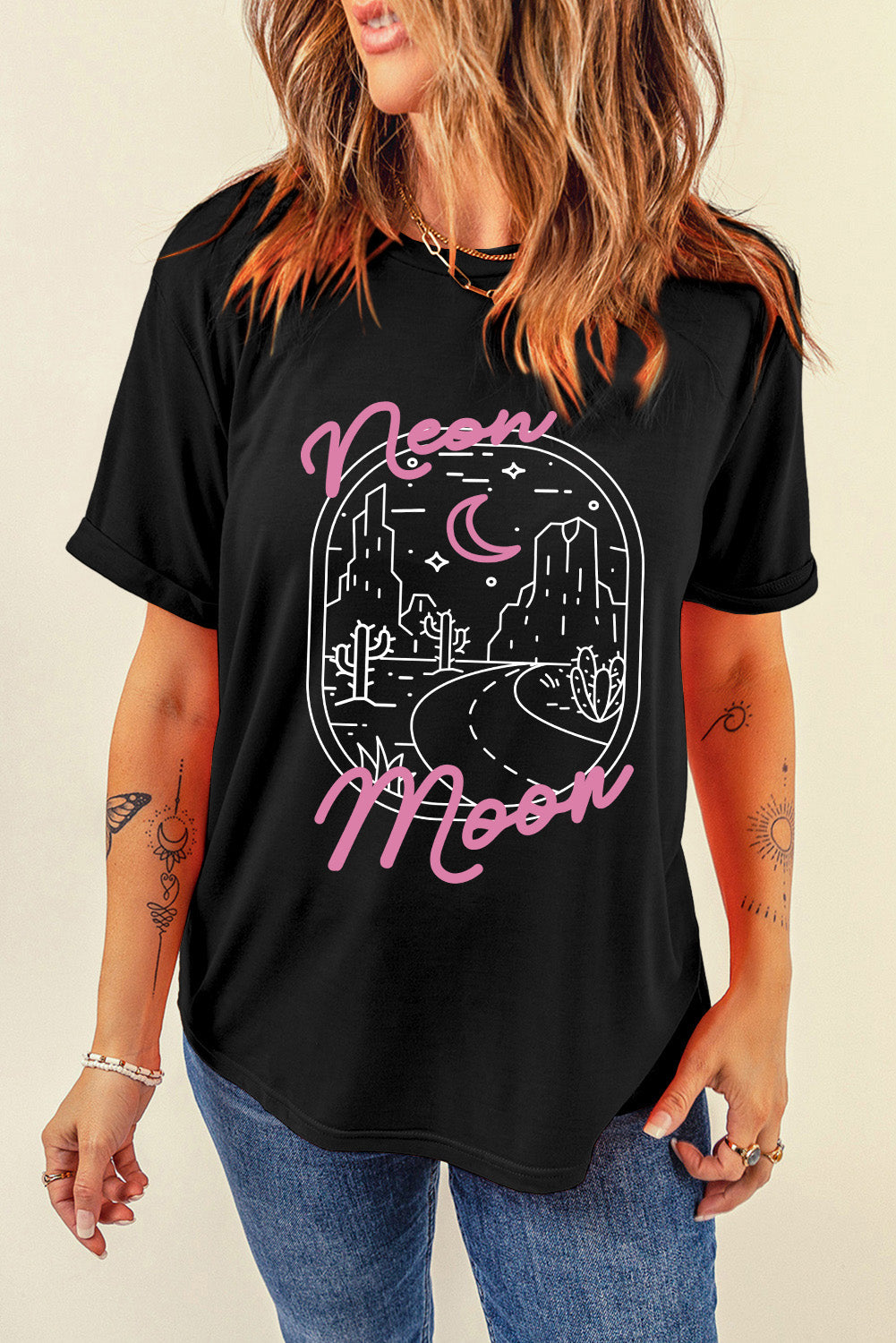 Graphic Round Neck Short Sleeve T-Shirt - Barbara Aleks