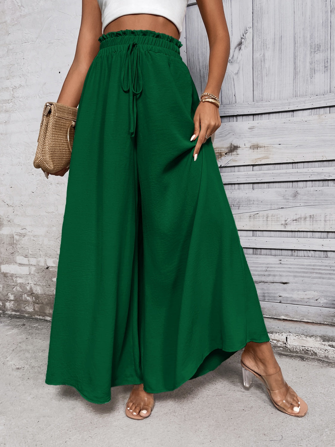 Tied High Waist Wide Leg Pants - Barbara Aleks