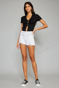 Frayed Hem Denim Shorts - Barbara Aleks