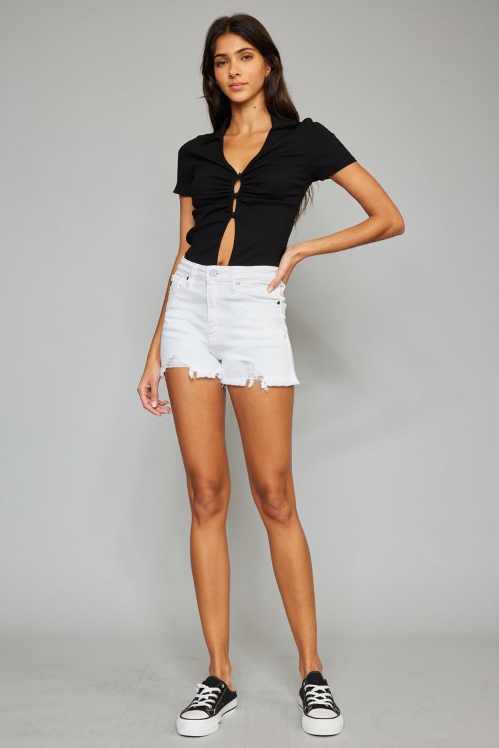 Frayed Hem Denim Shorts - Barbara Aleks