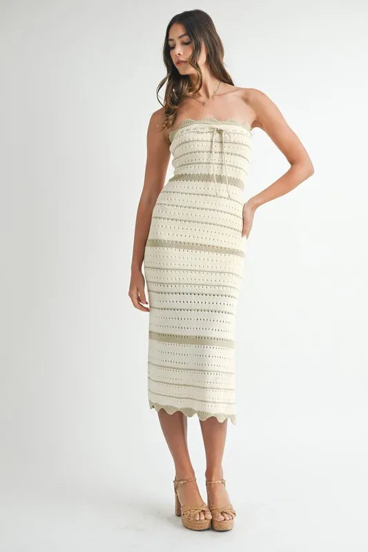 Contrast Striped Crochet Knit Midi Dress - Barbara Aleks