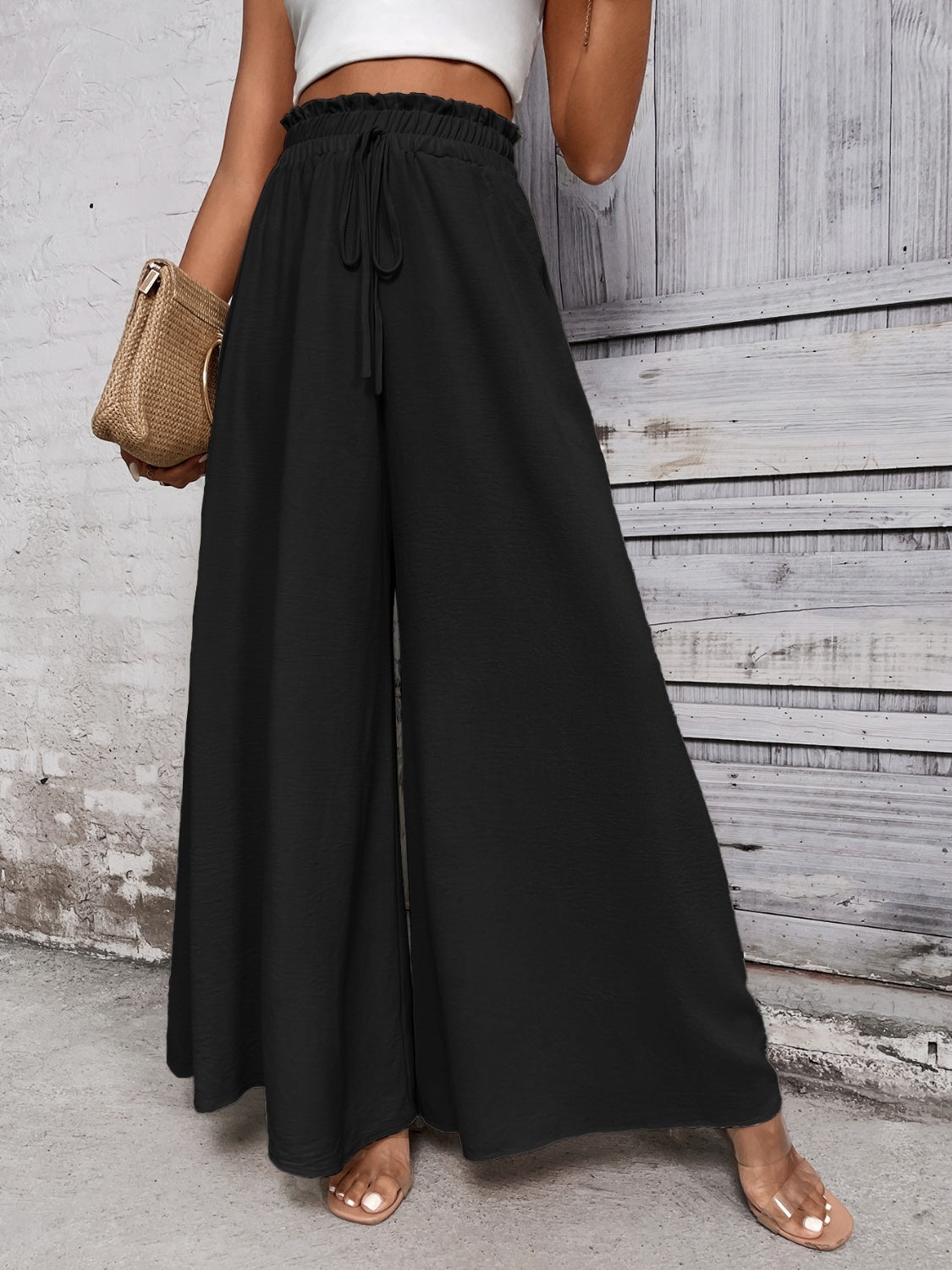 Tied High Waist Wide Leg Pants - Barbara Aleks