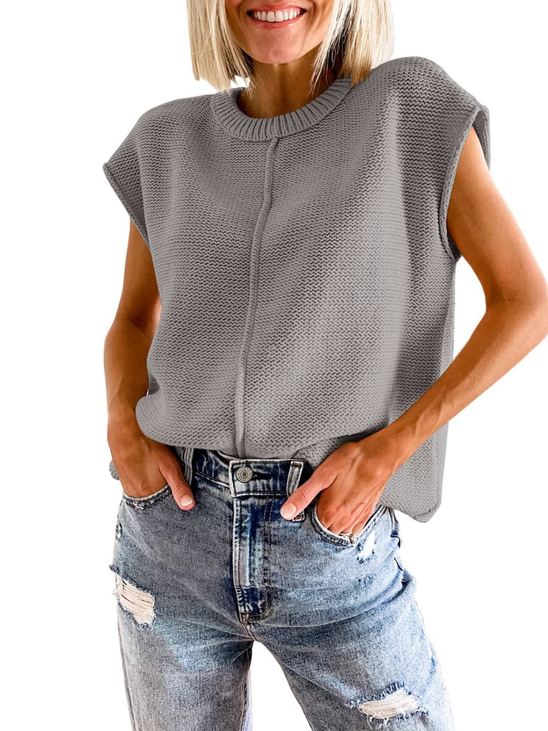 Cap Sleeve Sweater Vest - Barbara Aleks