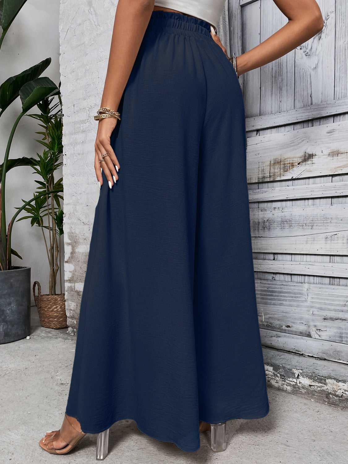 Tied High Waist Wide Leg Pants - Barbara Aleks