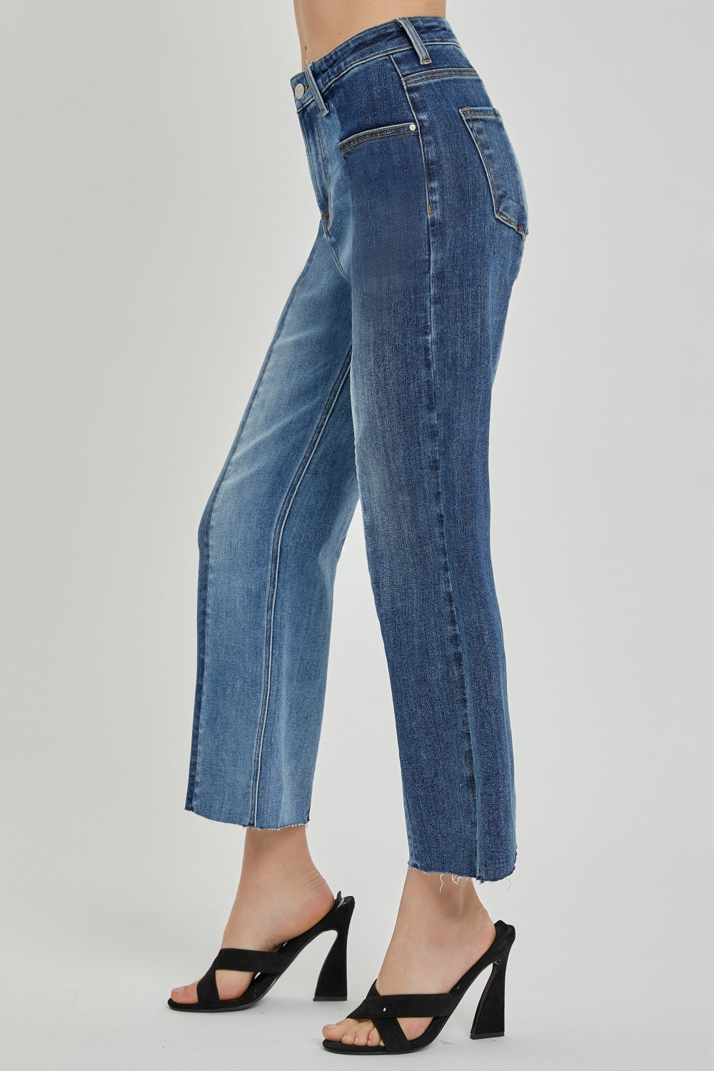 Full Size Mid-Rise Waist Two-Tones Jeans with Pockets - Barbara Aleks