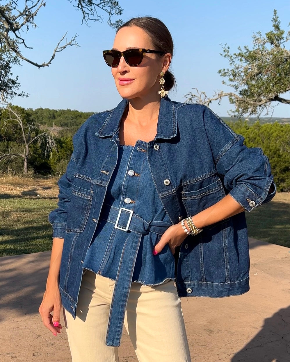 Pocketed Button Up Denim Jacket - Barbara Aleks