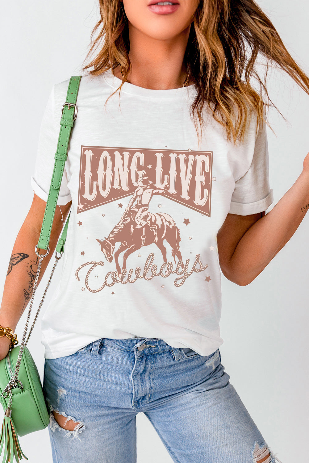 Cowboy Graphic Round Neck Short Sleeve T-Shirt - Barbara Aleks