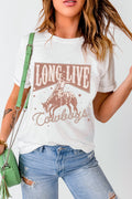 Cowboy Graphic Round Neck Short Sleeve T-Shirt - Barbara Aleks
