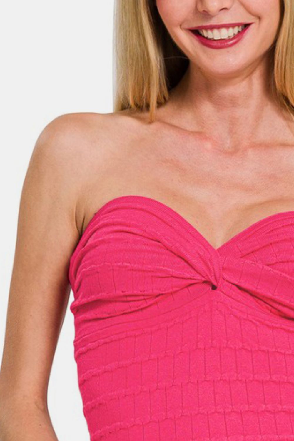 Ruched Twisted Sweetheart Neck Top - Barbara Aleks
