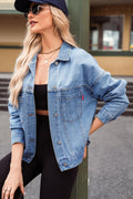 Pocketed Button Up Denim Jacket - Barbara Aleks