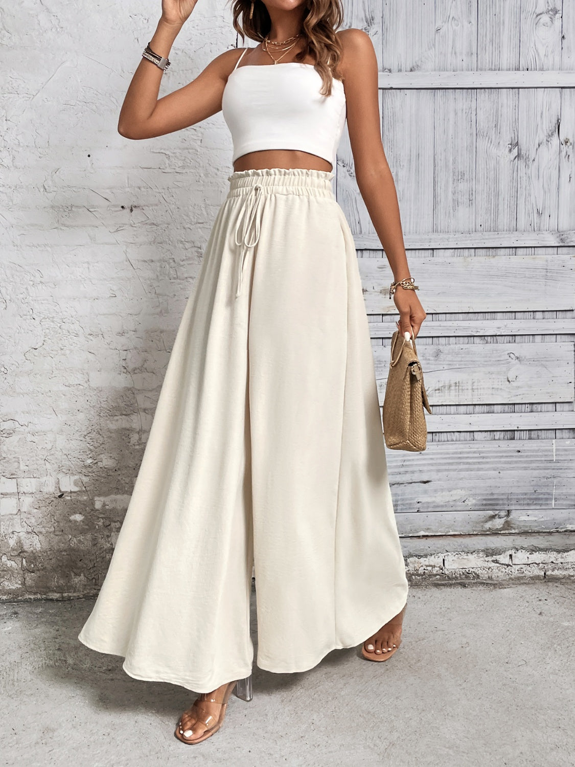 Tied High Waist Wide Leg Pants - Barbara Aleks