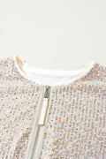 Sequin Zip Up Long Sleeve Jacket - Barbara Aleks