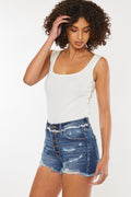 Distressed Button Fly Denim Shorts - Barbara Aleks