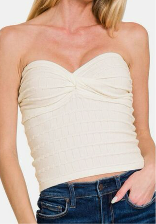 Ruched Twisted Sweetheart Neck Top - Barbara Aleks