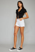 Frayed Hem Denim Shorts - Barbara Aleks