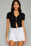 Frayed Hem Denim Shorts - Barbara Aleks