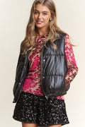 Snap and Zipper Shiny Metallic Puffer Vest - Barbara Aleks