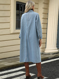 Pocketed Button Down Collared Neck Denim Jacket - Barbara Aleks
