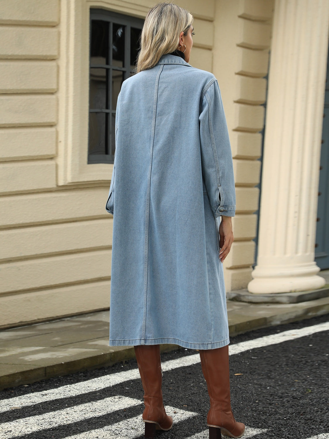 Pocketed Button Down Collared Neck Denim Jacket - Barbara Aleks