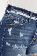 Distressed Button Fly Denim Shorts - Barbara Aleks