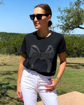 Rhinestone Bow Graphic Round Neck Short Sleeve T-Shirt - Barbara Aleks