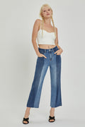 Full Size Mid-Rise Waist Two-Tones Jeans with Pockets - Barbara Aleks