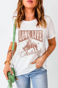 Cowboy Graphic Round Neck Short Sleeve T-Shirt - Barbara Aleks