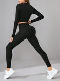 Mock Neck Long Sleeve Top and Leggings Active Set - Barbara Aleks