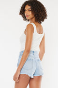 Distressed Button Fly Denim Shorts - Barbara Aleks