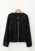 Sequin Zip Up Long Sleeve Jacket - Barbara Aleks