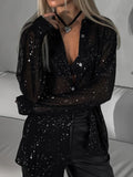 Sequin Button Up Long Sleeve Shirt - Barbara Aleks